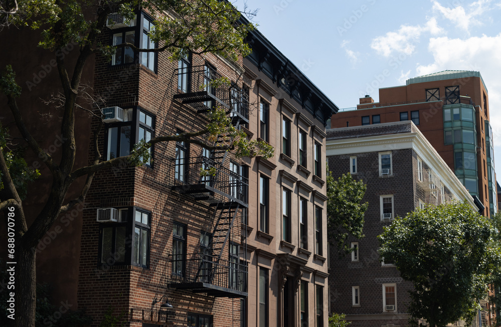 Old Brick Apartment and Residential Buildings in Brooklyn Heights of New York City