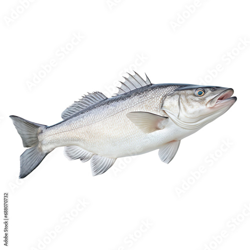 side view of Haddock fish swimming isolated on a white transparent background 