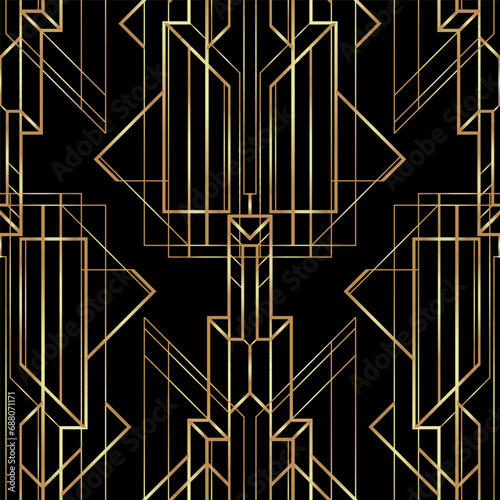 Art Deco vintage patterns and frames. Retro party geometric background set,1920s style. Vector illustration for glamour party, thematic wedding or textile prints.