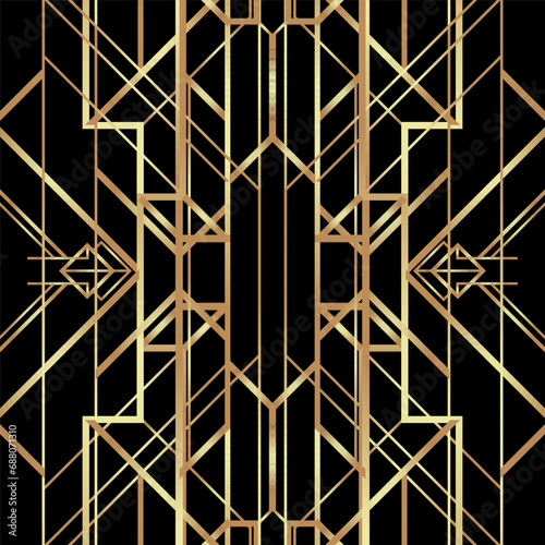 Art Deco vintage patterns and frames. Retro party geometric background set,1920s style. Vector illustration for glamour party, thematic wedding or textile prints.