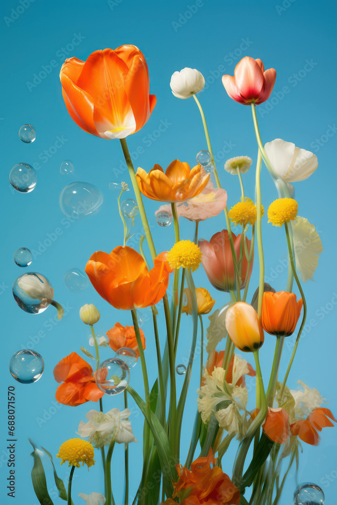 Obraz premium Tulip plant nature bloom spring beauty blossom background red green floral yellow flowers