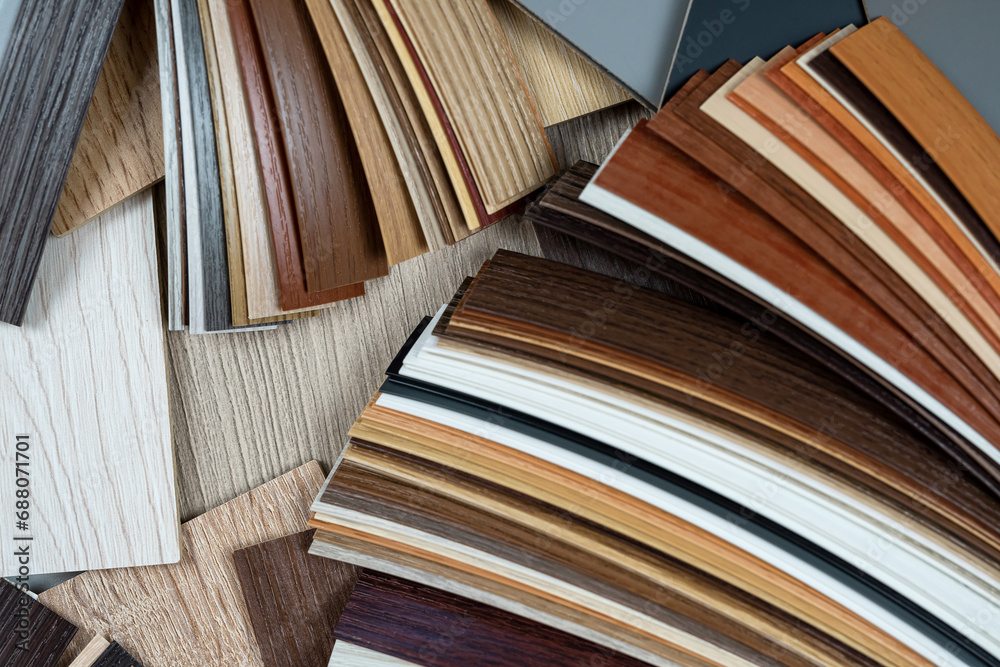 Naklejka premium Types of parquet or oak wooden veneer sampler