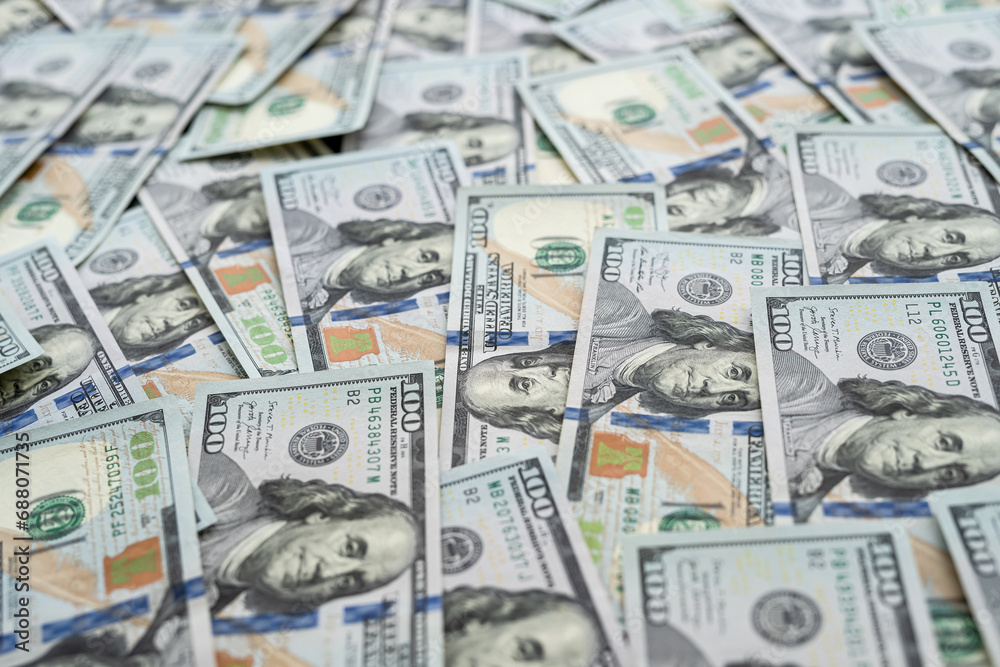 Finance background of new 100 dollar bills, pile of money. Us banknote Finance background of new 100 dollar bills, pile of money. Us banknote