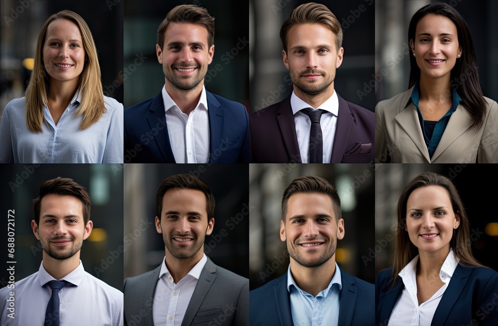 Collage of happy and successful business professionals, diverse in age and ethnicity, showcasing teamwork and positivity. Collage of happy and successful business professionals, diverse in age and ethnicity, showcasing teamwork and positivity.