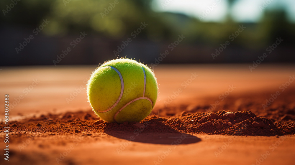 Tennis Ball Resting on Clay Court Capturing the Energy and Dynamics of the Sport