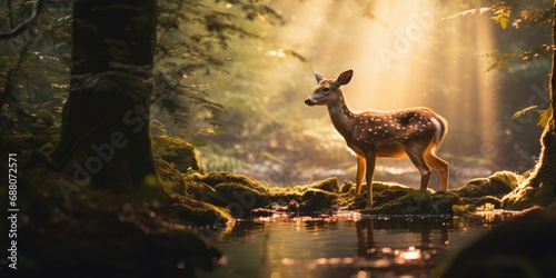 A deer standing in the middle of a forest