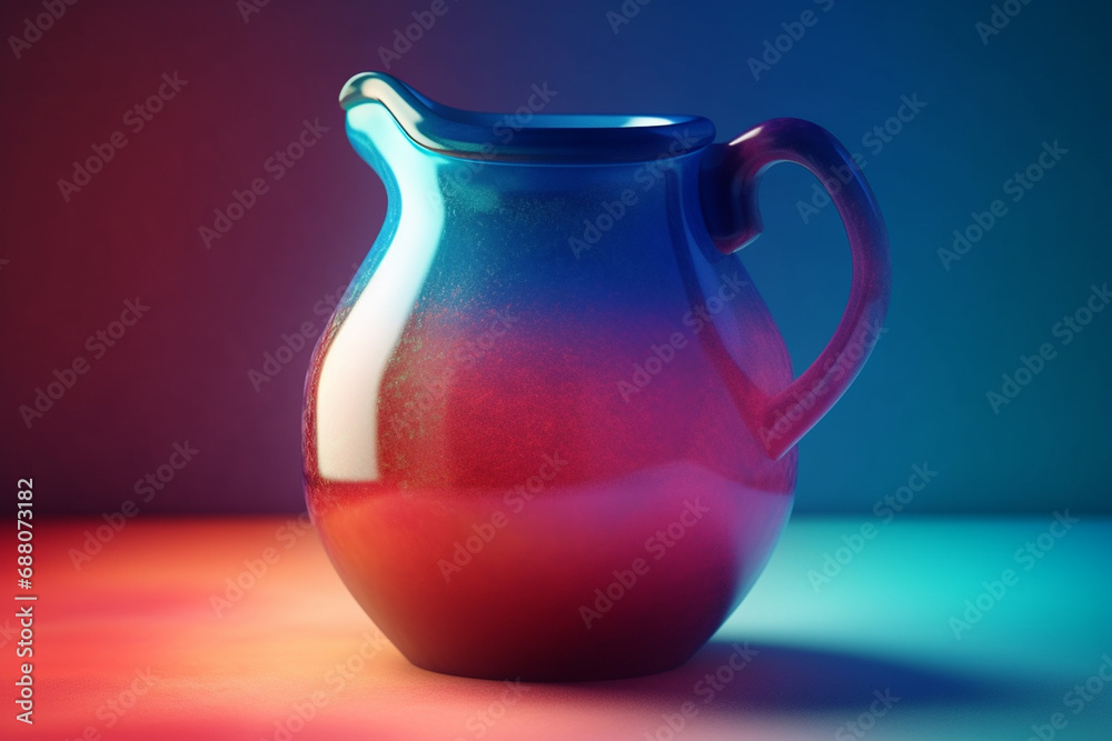 Colorful glass jug on dark background. 3d render illustration.