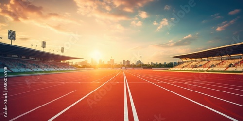 Miles of running track with stadium background 
