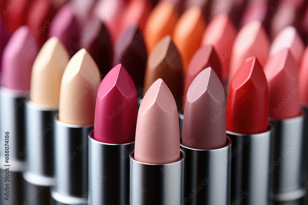 Different colors of lipstick on a black background product photography, cosmetics, makeup Different colors of lipstick on a black background product photography, cosmetics, makeup
