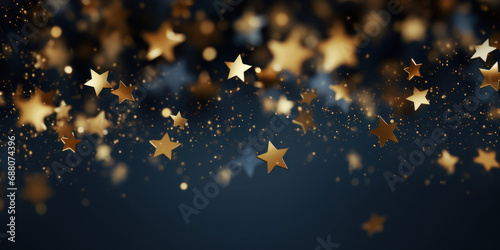 Falling gold stars on a dark blue background.