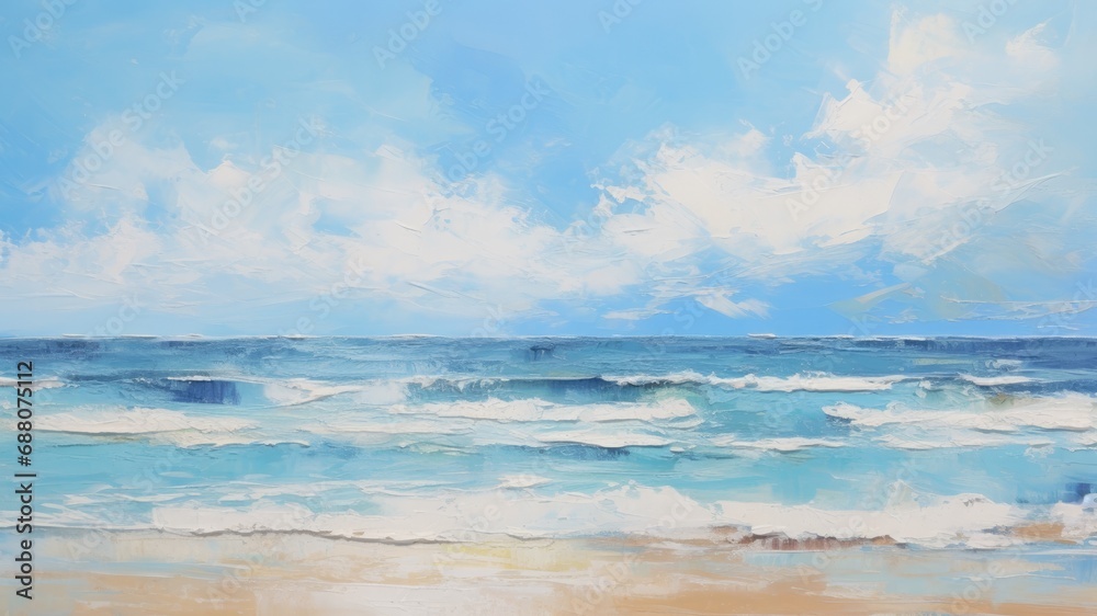 粗いタッチの夏のビーチの油絵_2