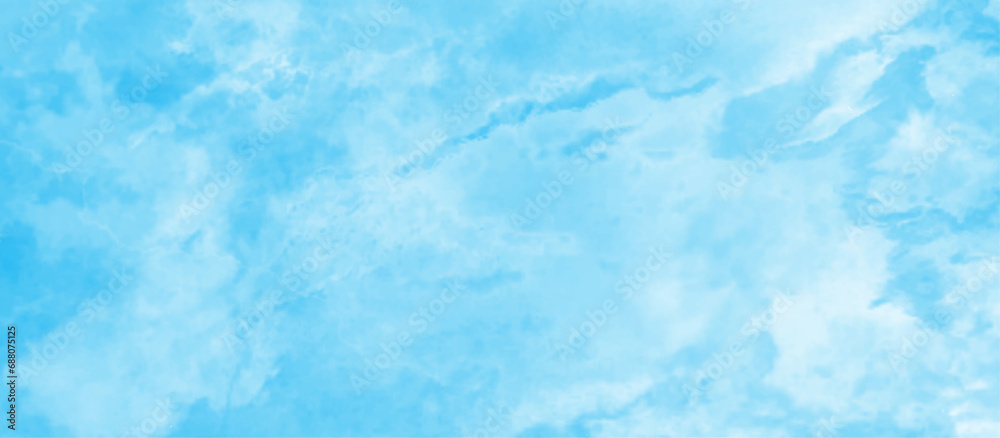 fresh and shiny Cloudy sky background with beautiful natural landscapes, blue sky with white cumulus clouds and watercolor shades, panorama blue sky vector illustration soft blue watercolor.