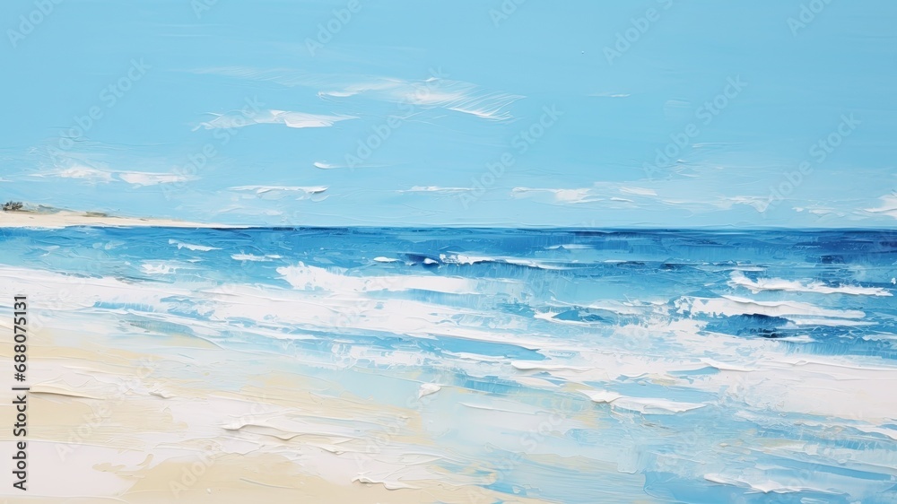 粗いタッチの夏のビーチの油絵_3