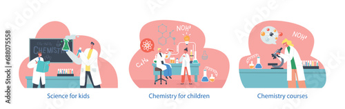 Isolated Vector Elements With Children In Safety Goggles  Engage In Captivating Chemistry Experiments  Mixing Liquids