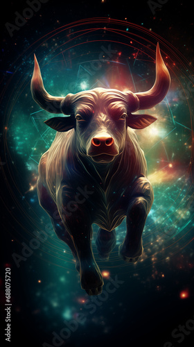  zodiac sign Bull in a materialistic form, magical, surreal, natural light, sharp colors, wallpaper