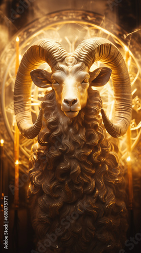  zodiac sign Ram in a materialistic form, magical, surreal, natural light, sharp colors, wallpaper