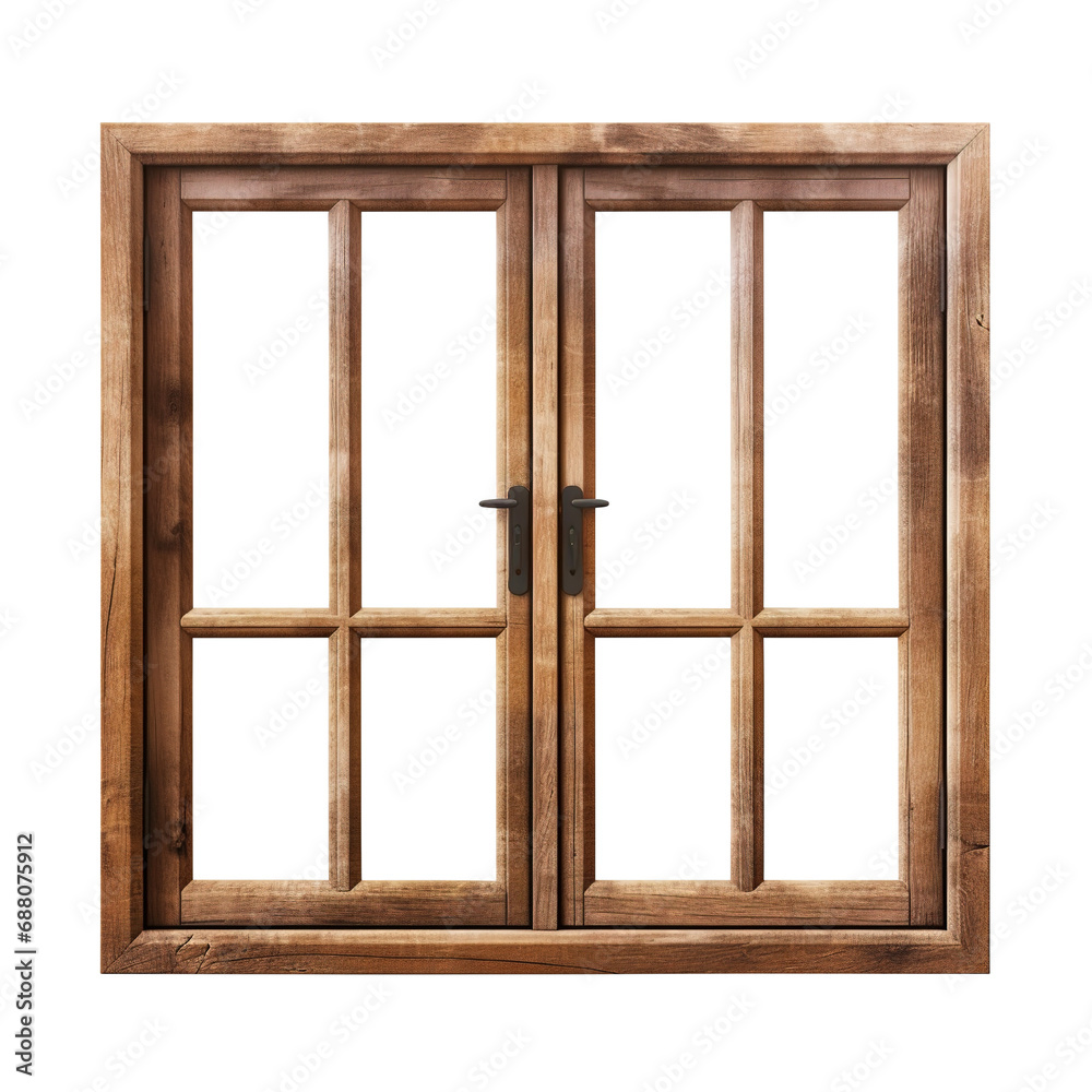 Obraz premium wooden window frame isolated on transparent background Remove png, Clipping Path, pen tool