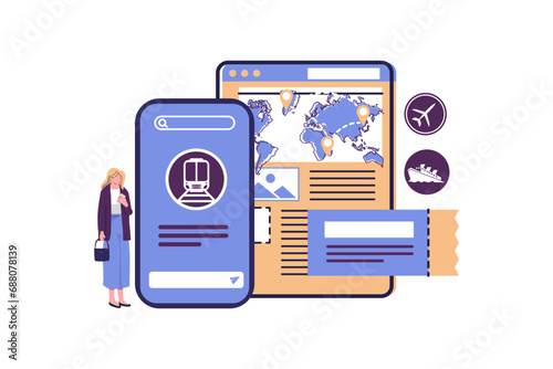 buying tickets online via website flat style illustration vector design