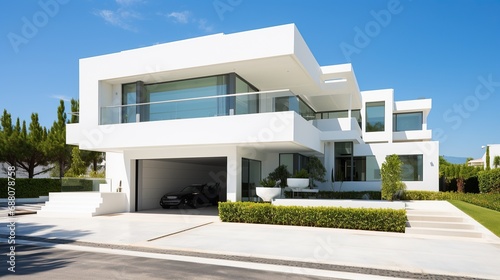 House design concept, house concept, villa, elegant house exterior in white. photo