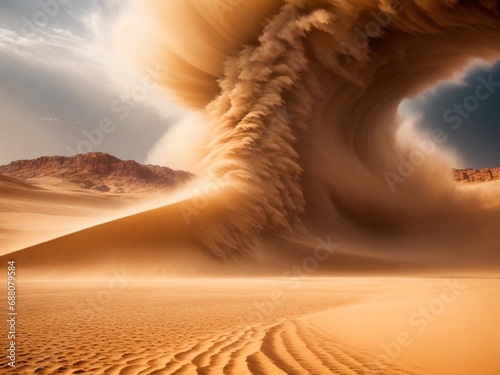 sandstorm intensity in 8k capture nature's power with dramatic swirls. rugged beauty of a desert storm in vivid detail