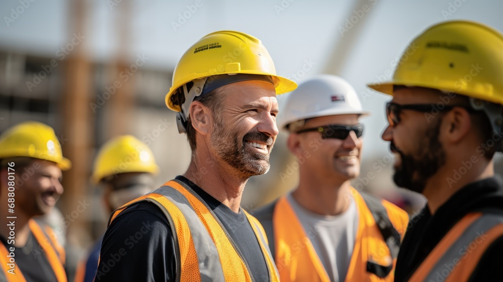 Portrait of engineer man smiling in diverse group of team on construction site. Portrait of engineer man smiling in diverse group of team on construction site.