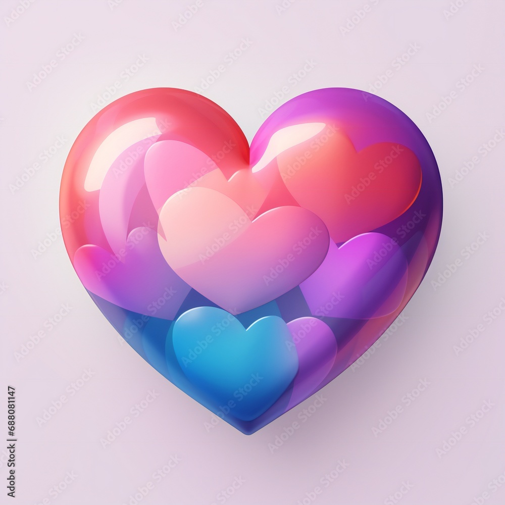 multicolor 3d heart with flowing hearts inside isolated on white background.