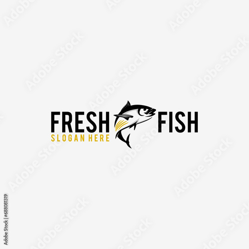 Yellowfin Tuna Outline Fish Fishing Apparel Black White Logo Design