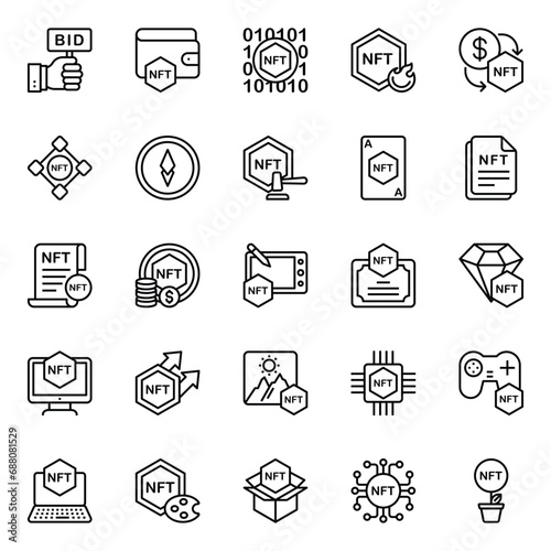 Outline icons set for Non fungible token.