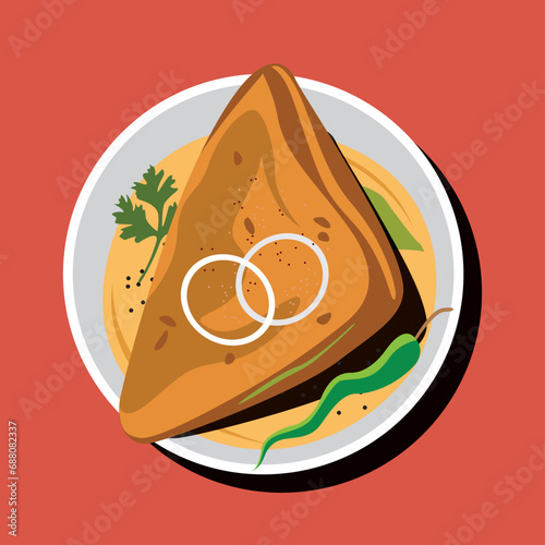Indian Fried Snack Bread Pakora or Bread Bhaji a Common Street Food, Vector, illustration, colorful graphic