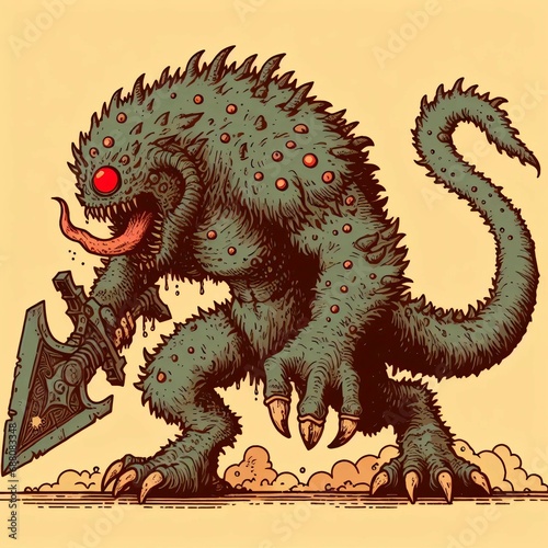 Wallpaper Mural Monster for bestiary. A terrifying creature for a tabletop or computer game. Graphic style, simple background. Torontodigital.ca