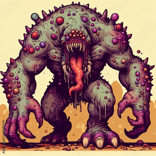 Wallpaper Mural Monster for bestiary. A terrifying creature for a tabletop or computer game. Graphic style, simple background. Torontodigital.ca