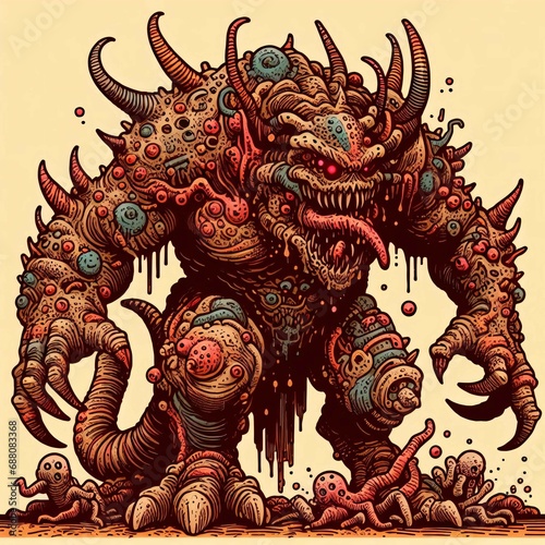 Wallpaper Mural Monster for bestiary. A terrifying creature for a tabletop or computer game. Graphic style, simple background. Torontodigital.ca