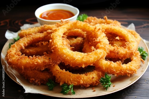 deep fried onion rings	with sauce