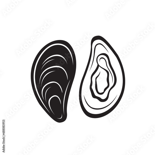 label of fresh mussel shell isolated on light background