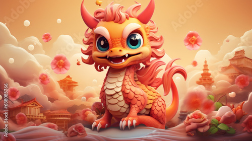 A cute small red dragon chinese new year zodiac background