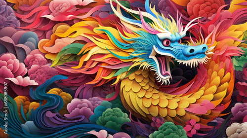 A rainbow color dragon chinese new year zodiac background