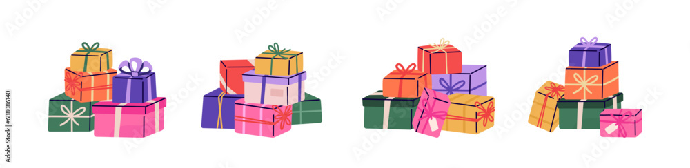 Fototapeta premium Stack of gift boxes. Vector illustration of various presents