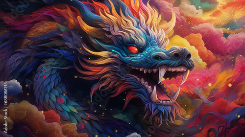  A rainbow color dragon chinese new year zodiac background