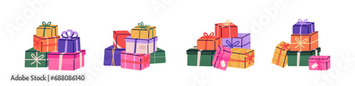 Stack of gift boxes. Vector illustration of various presents