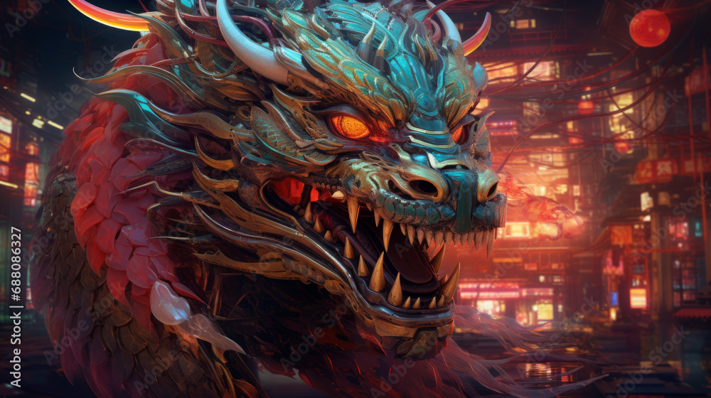 A cyberpunk dragon chinese new year zodiac background