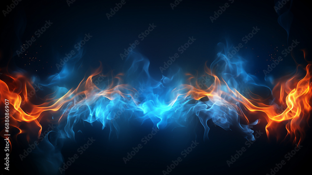 Realistic Blue and Orange Flame with Sparks Isolated - Fiery Heatwave Igniting Dynamic Energy for Vibrant Burning Illustrations and Designs