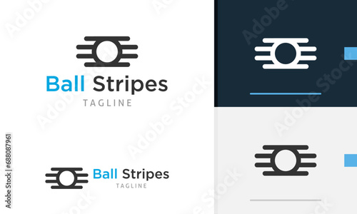 Logo design icon of geometric ball with line stripes on the right left, sun moon light silhouette