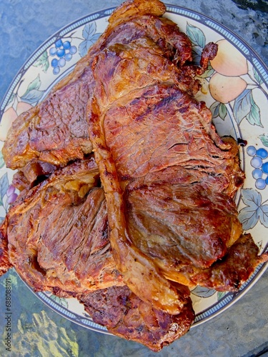 Beef sirloin steaks prepared and grilled