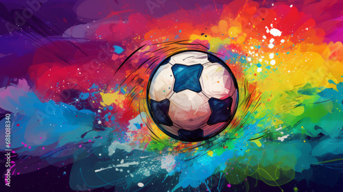 A soccer ball in rainbow colors