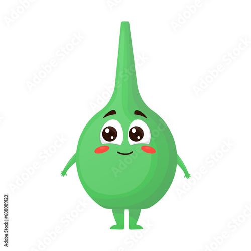 Cartoon hero character of medical green syringe with cute face in vector without background.Illustration for sales, promotions, pharmacies, hospitals in children's style.