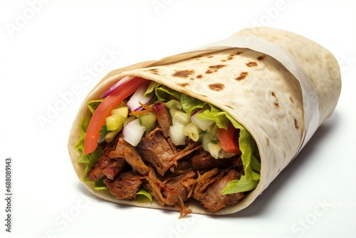 Crispy beef shawarma with lettuce melted Mozzarella, yellow or honey sauce, tortilla wrap with chicken and vegetables 