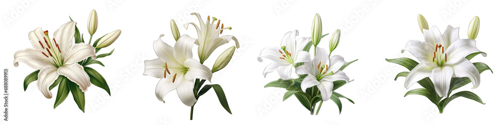 Easter Lily flower clipart collection, vector, icons isolated on transparent background - obrazy, fototapety, plakaty 