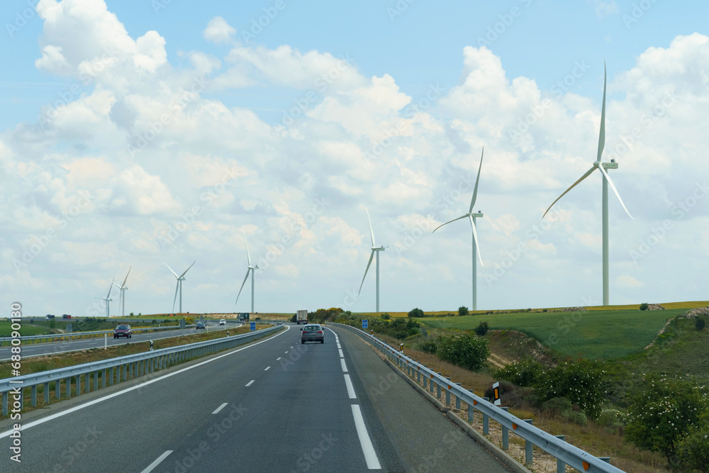 Fototapeta premium Windmills, wind turbines for electricity production in Spain.
