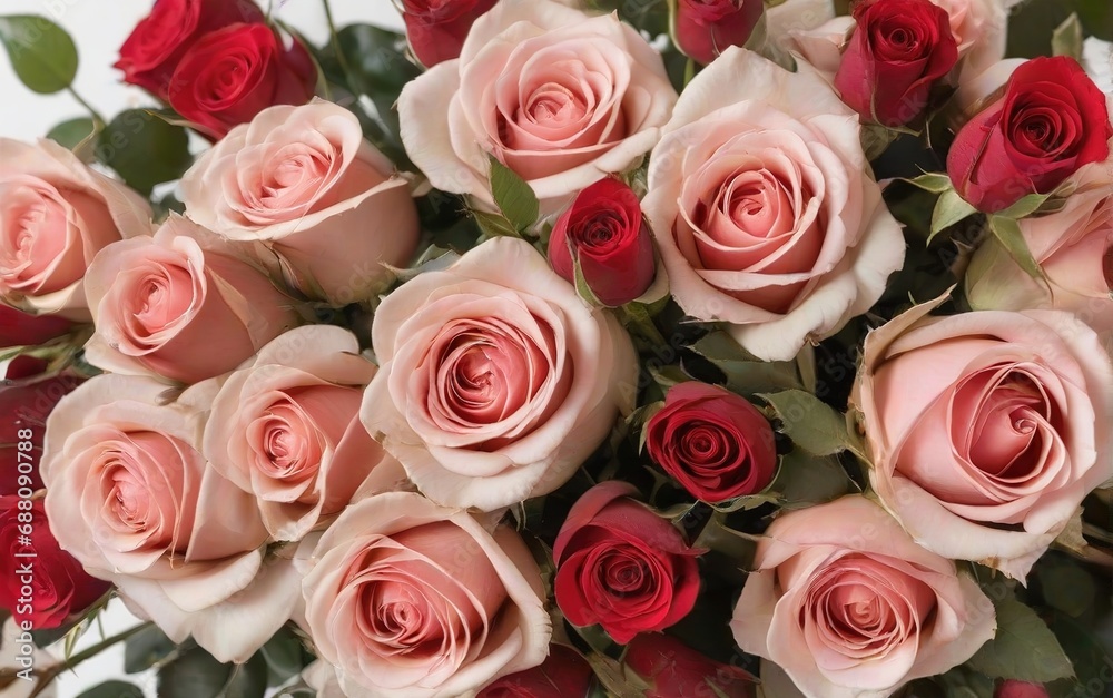 Plano detalle de un ramo de rosas rojas y rosadas Plano detalle de un ramo de rosas rojas y rosadas