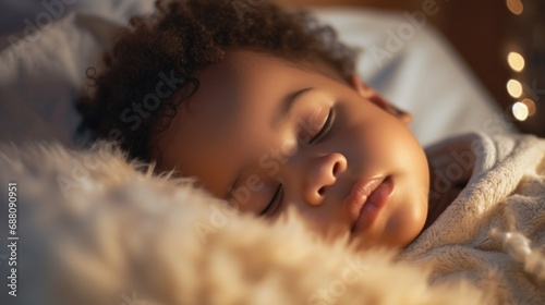 A tranquil baby sleeps peacefully in a comfy bed designed for kids.